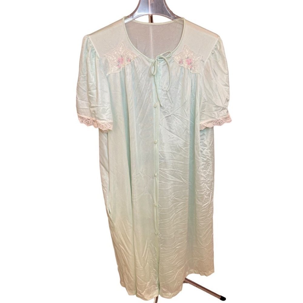 Vintage Deena Light Blue Short Sleeved Lace Trimmed Nightgown Sz L